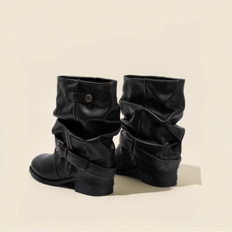 

Удобные складные летние полусапожки Женские ботильоны с широким голенищем Модные из полиуретана Квадратный носок Резиновая подошва 40 чёрный