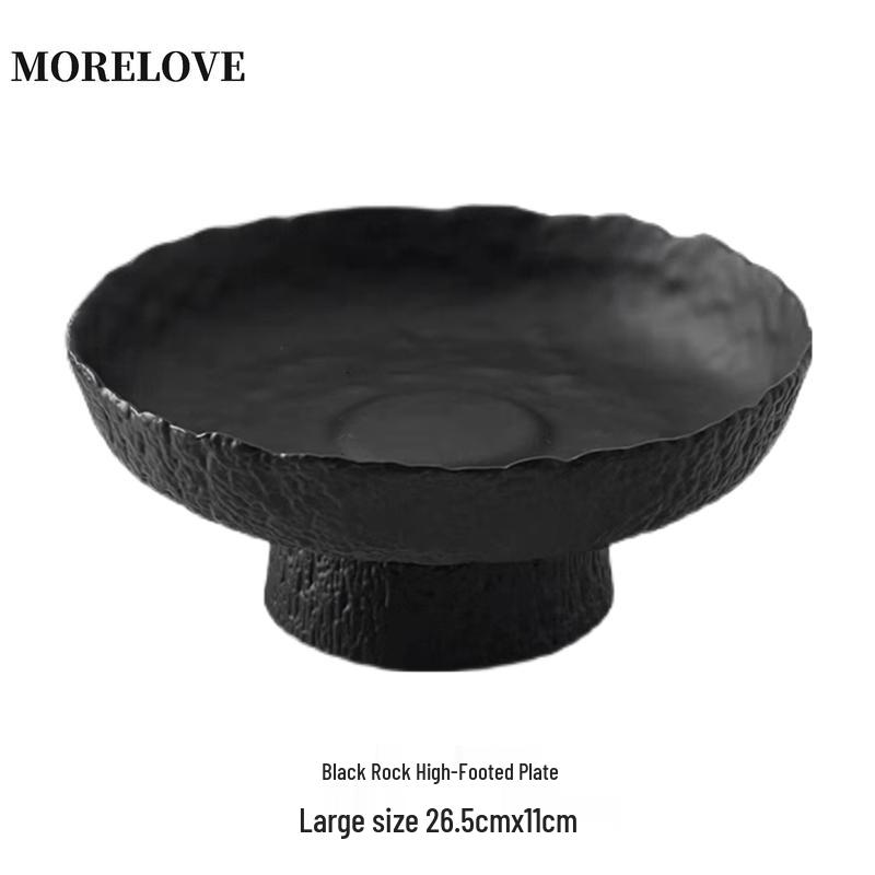 Qiwei Black Glass Fruit and Cake Plate
