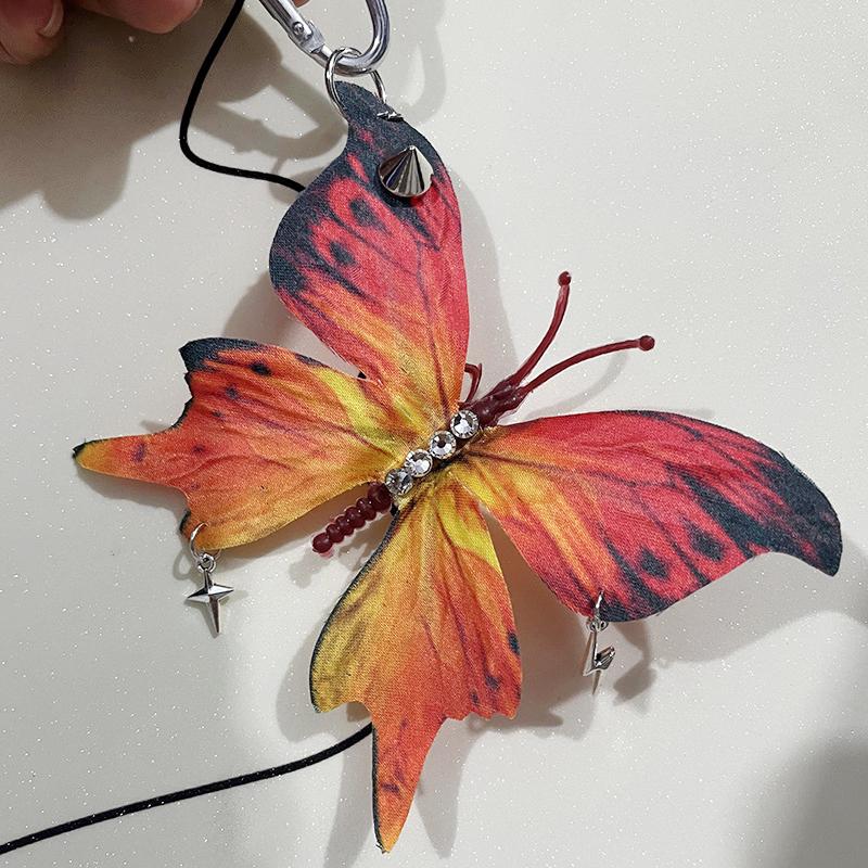 

1 шт. Элегантное украшение с дизайном из стразов, Крутые подвески для сумки в стиле панк, Брелоки, Шарм для сумки, Модный, Многоцветный красный/оранжевый