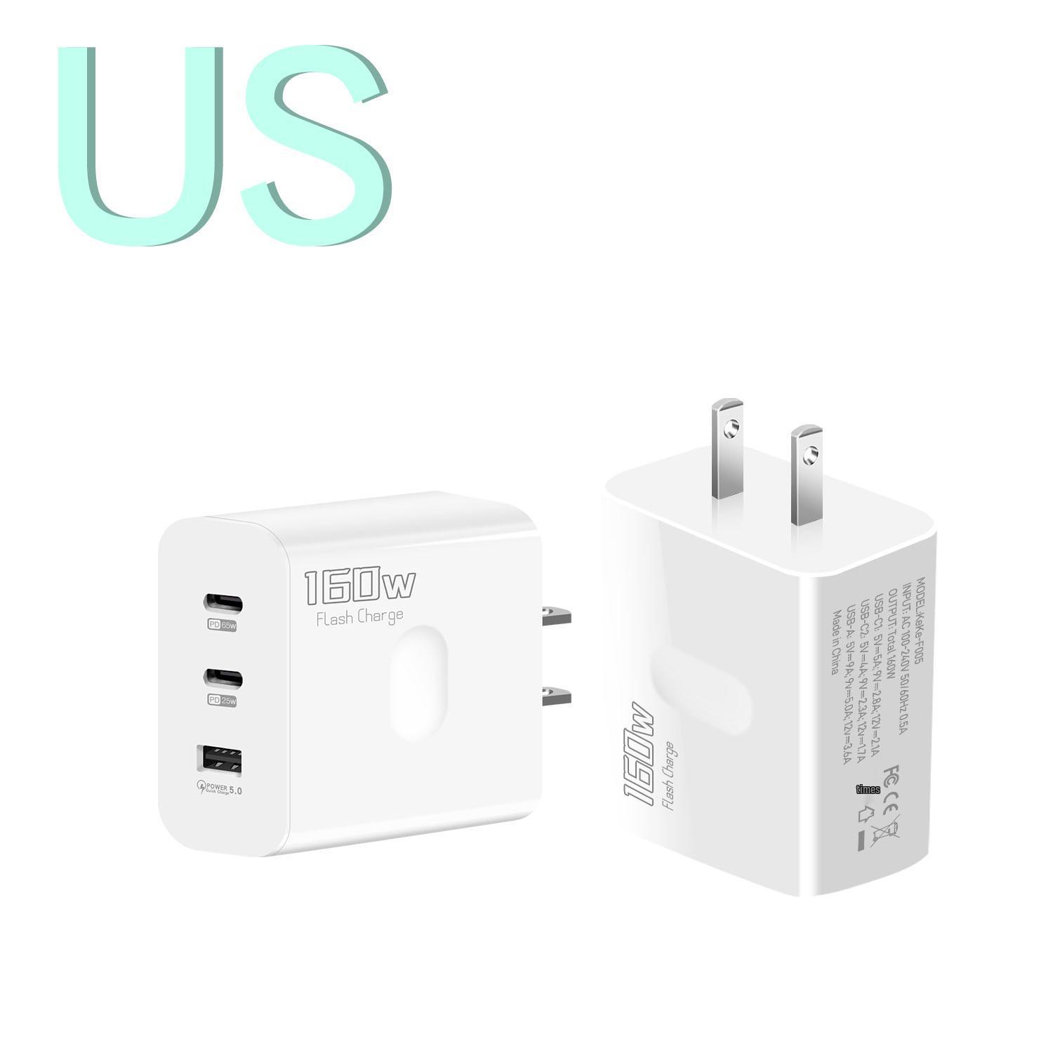 

160W Multi-Port Fast Charger for Apple & Samsung - PD Adapter with US/EU/UK Plugs
