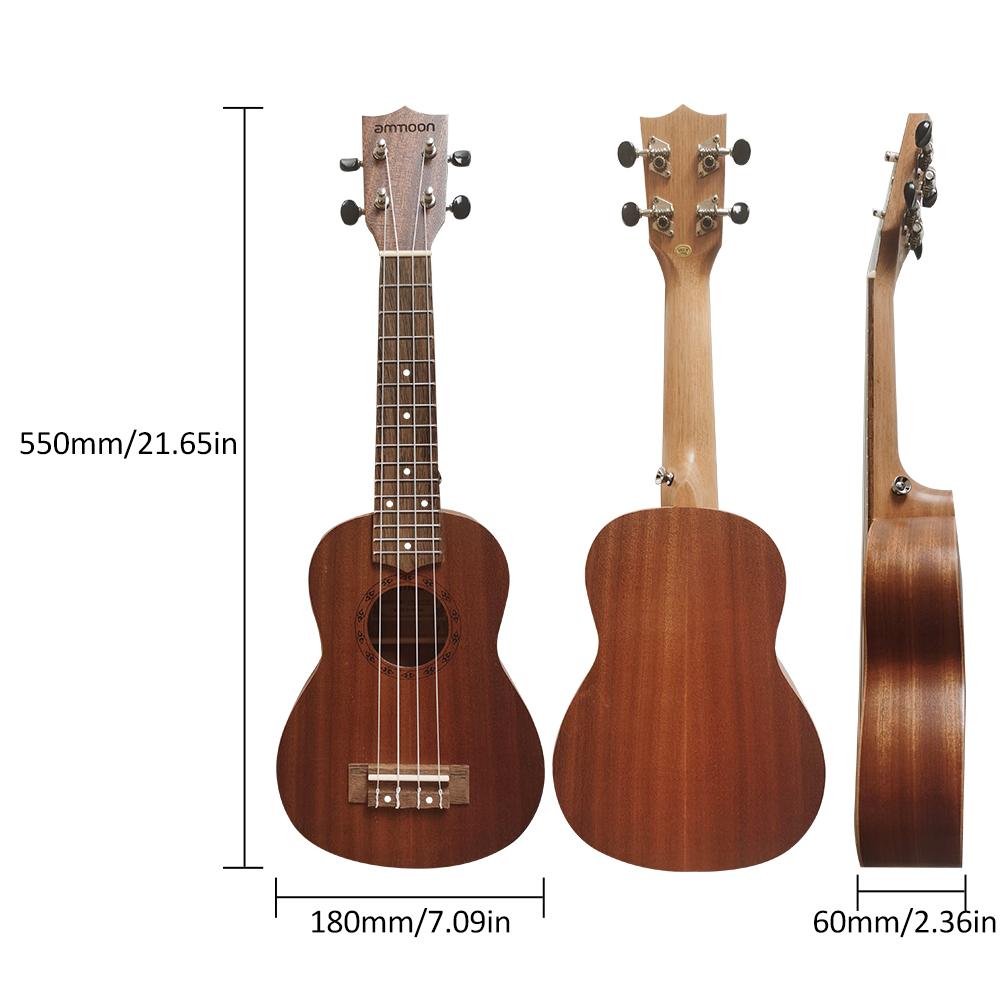 Ammoon 21 Inch Acoustic Soprano Ukulele Ukelele Uke Sapele Wood Open Style Tuning Peg for Beginners Boys Girls