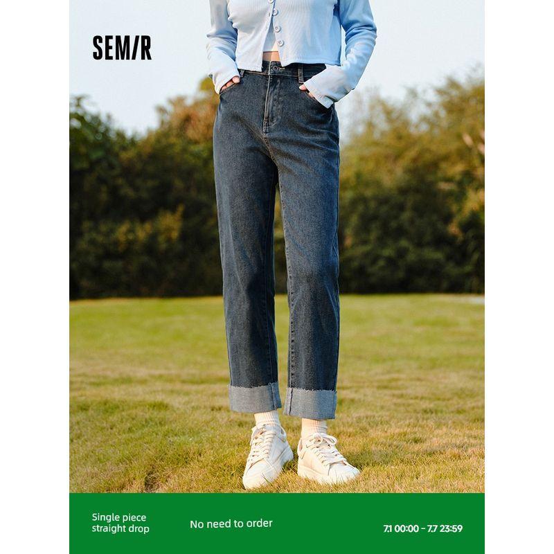 

Senrou Denim | Senma Denim Women s Raw Edge Small Straight Pants Easiest for Match 2024 New Arrival Winter Fleece Cropped Pants Denim washed black 98201 27