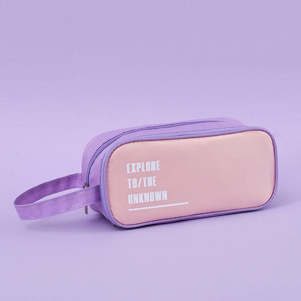Candy Color Handheld Large Capacity Pen Bag Double Zipper Student Stationery Bag Multifunctional Pencil Case
