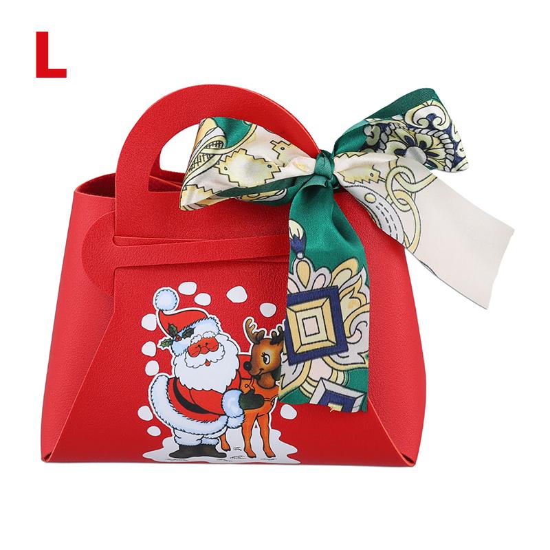 1PC Xmas Party Decor Hand Gift Bag Christmas Candy Boxes Santa Claus Print PU Leather Candy Box