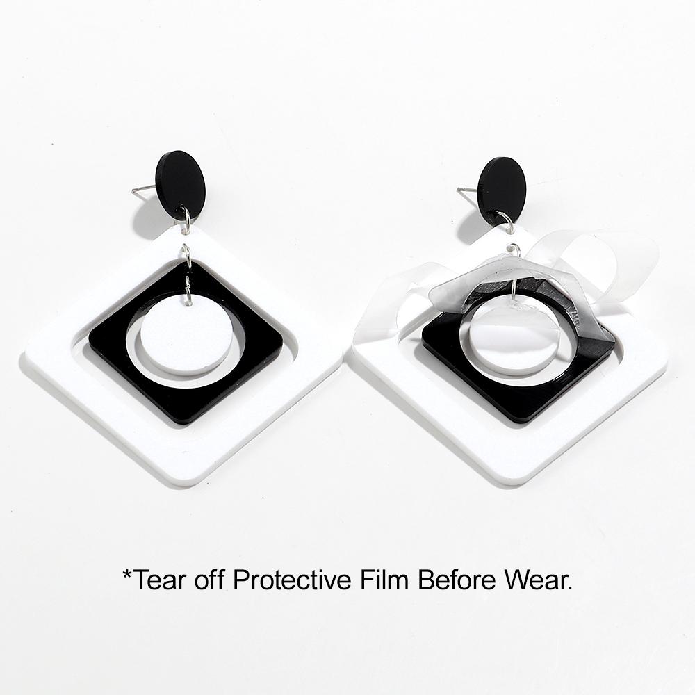 Vintage Acrylic Geometric Drop Earrings for Women Classic Statement Black White Square Round Big Earring Trendy Jewelry Gifts