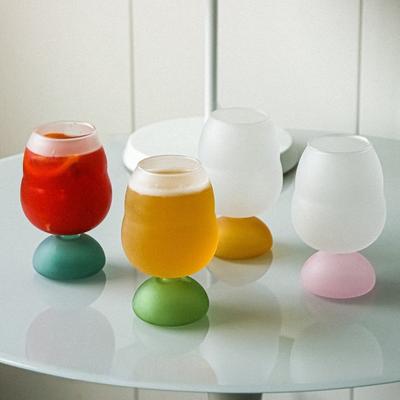 Cute Colorful Frosted Glass Wine GLass Cup Large Capacity Beer Glass Coffee Milk Juice Glass Cup