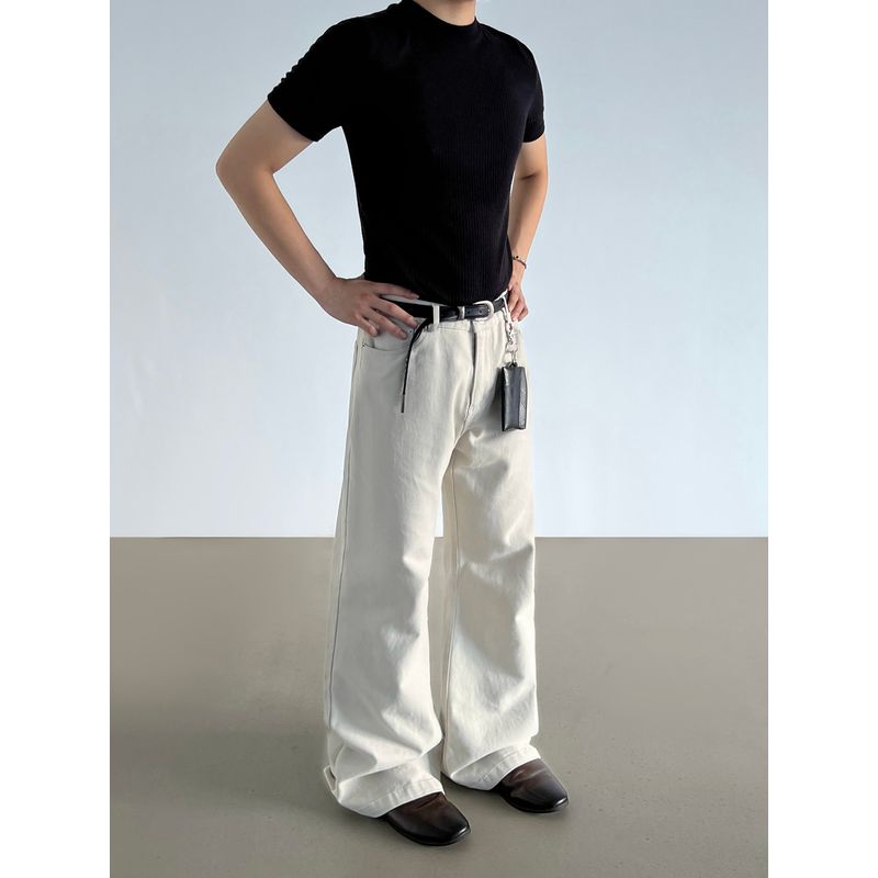 Blaexit American Retro Cleanfit Black Flared Jeans for Men A-Line Straight Loose Baggy Pants