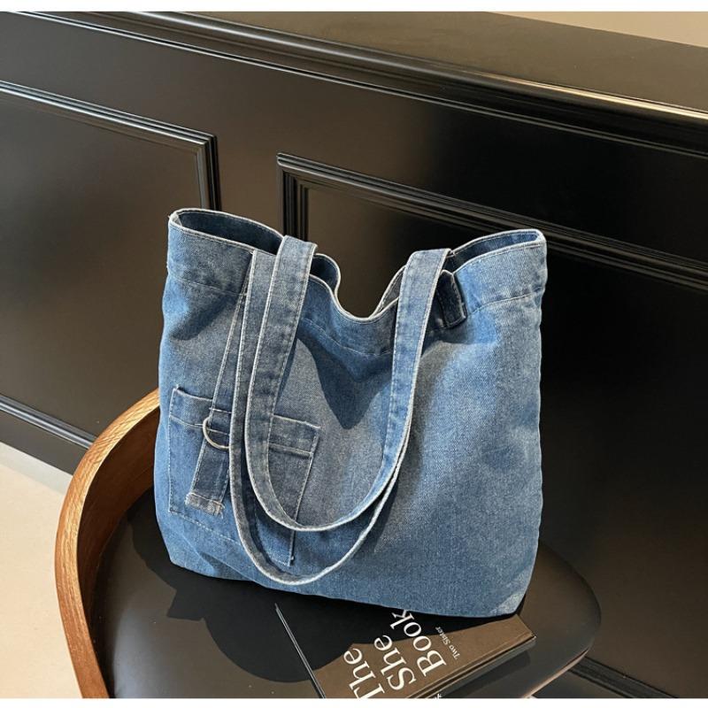 Retro Denim Bag Women's Large-capacity Shoulder Portable Shopping Bag Niche Literary and Leisure Versatile Tote Bag