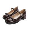 Spring New Bow Mary Jane Shoes, Women Chunky Heel Round Toe French Shallow Mouth Leather Flat Pumps