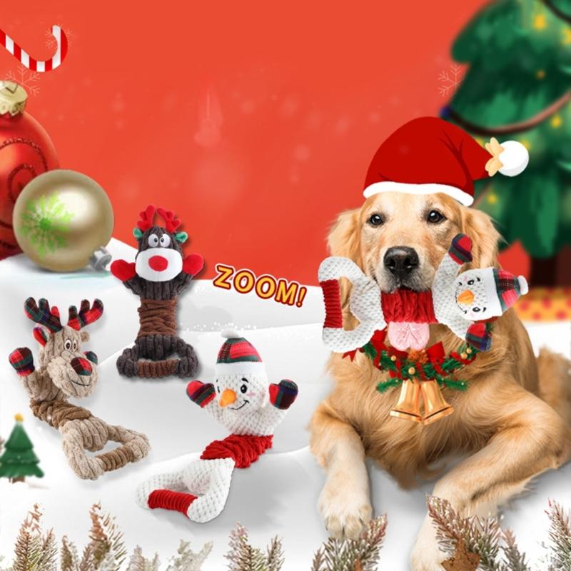 Christmas Dogs Toy Bites-Resist Stuffed Toy Funny Interactive Elasticity Dogs Chew Toy for Outdoor Dogs Tooth Molar Tool