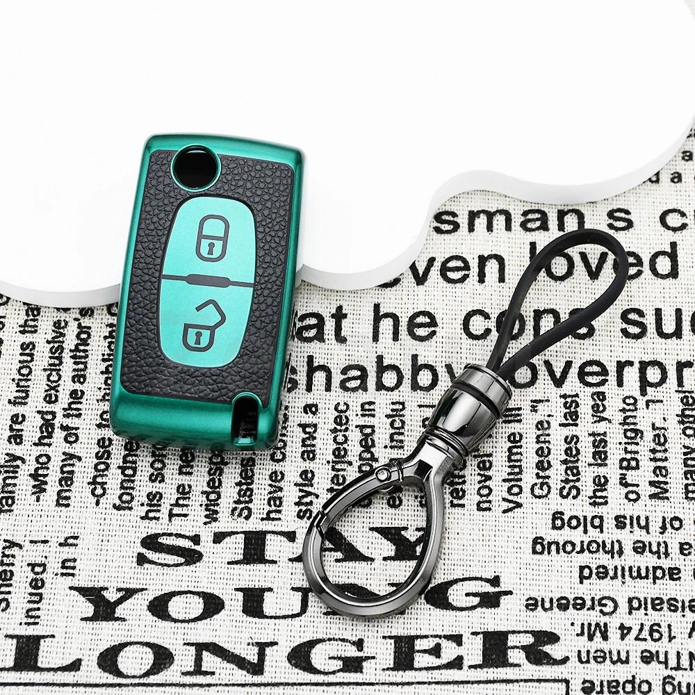 Tpu Leather Flip Car Key Case Cover For Peugeot 207 307 308 407 607 807 Fob Keychain For Citroen C2 C3 C4 C5 C6 Xsara Berlingo