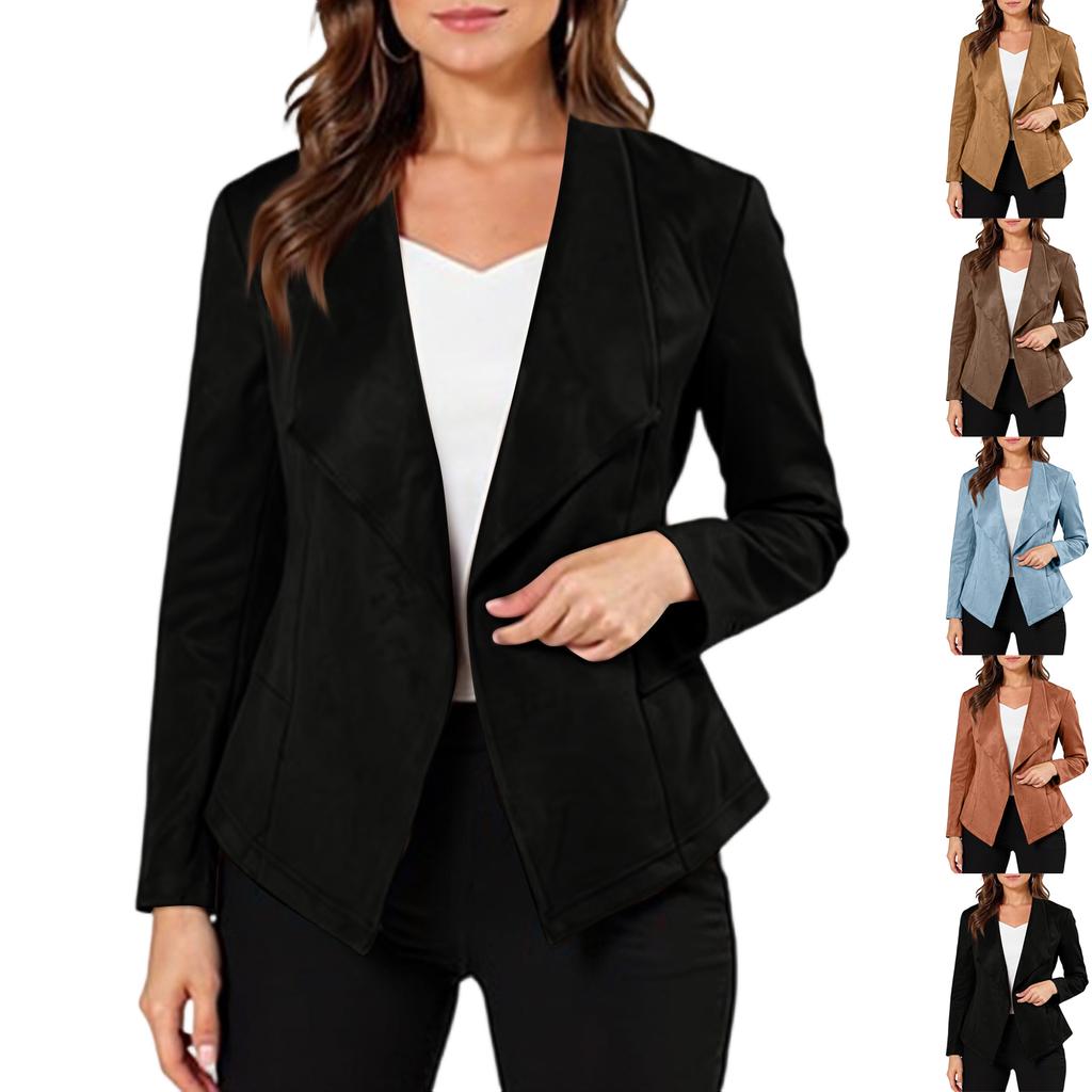 Women's Fashion Elegant Solid Color Lapel Long Sleeve Short Jacket