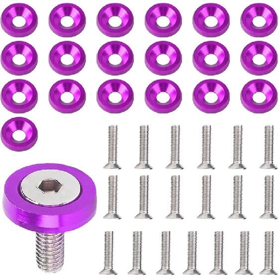 Aluminum Bumper Fenders Washer Stainless Steel Bolts, M6 Engine Bay Dress Up Fastener Kit, Car Body Decoration Replacement Screws for Headlights,