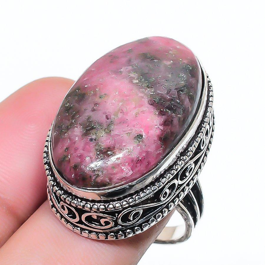 Natural Pink Thulite Gemstone 925 Sterling Silver Jewelry Ring Size 6.5 AR-17194