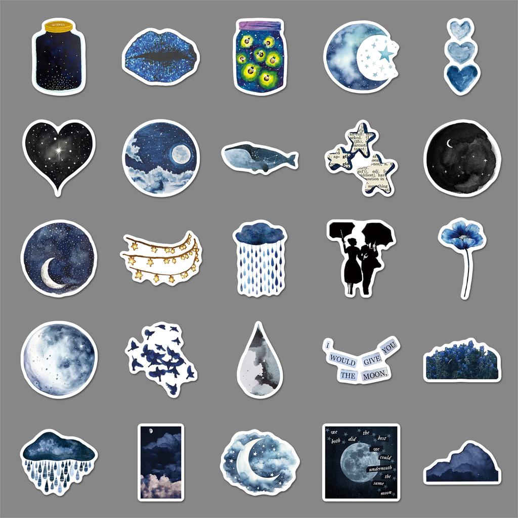 50 Regen Nacht Graffiti Aufkleber Kreatives Aquarell Wind Nacht Frisch Dekorativ Notizbuch Koffer Guka Aufkleber