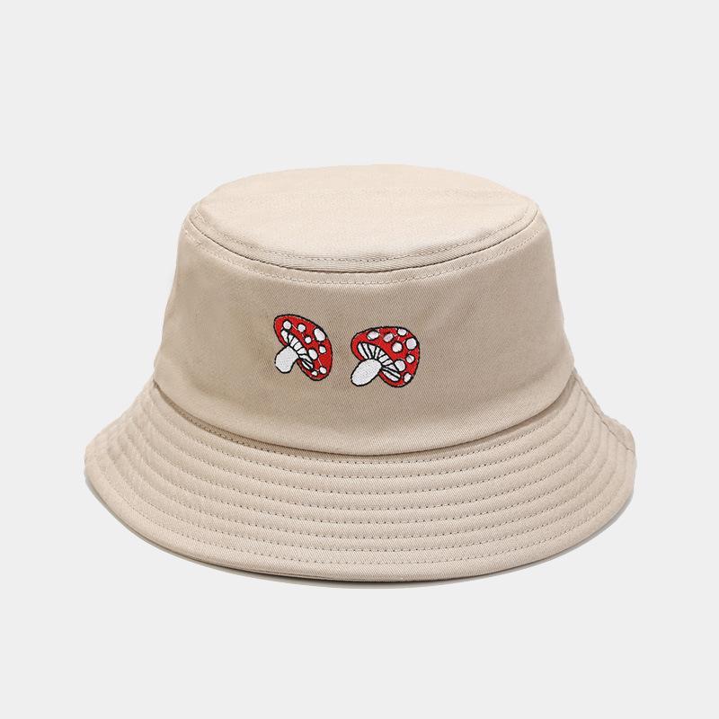 Korean Style Women's Mushroom Embroidery Bucket Hat - Face-Slimming, Outdoor Sun Protection for Summer