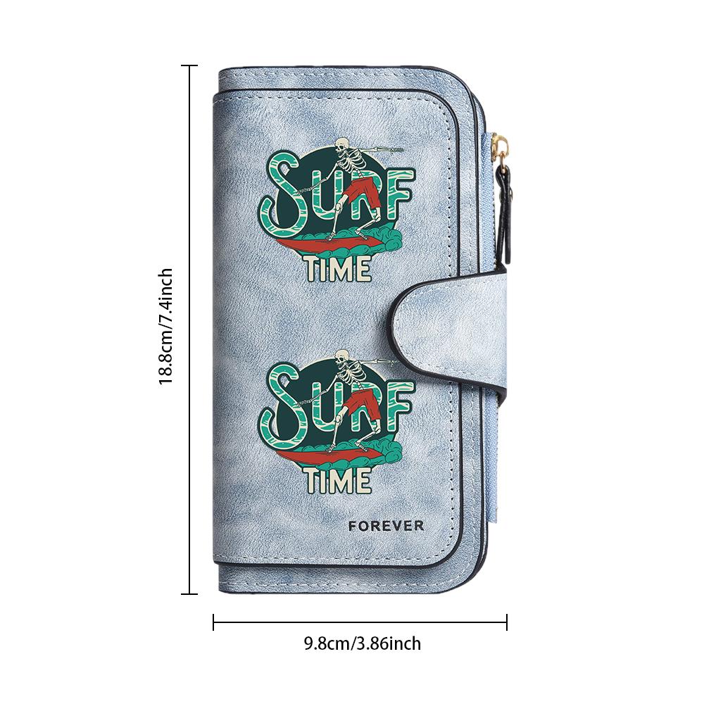 Surf Time Skeleton Pattern Long Wallet Multifunctional Card Holder Leisure Purse