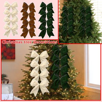 12 τεμ. Χριστουγεννιάτικες Διακοσμήσεις Φιόγκων, Υφασμάτινα Χριστουγεννιάτικα Στεφάνια, Διακοσμητικοί Φιόγκοι, Κρεμαστά Στολίδια