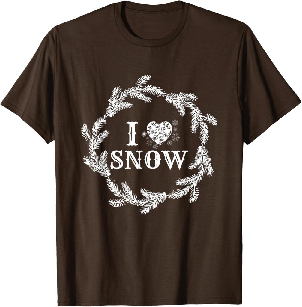 I Love Snow Wreath Winter Snowflake Graphic TShirt Casual Short Sleeve Tee