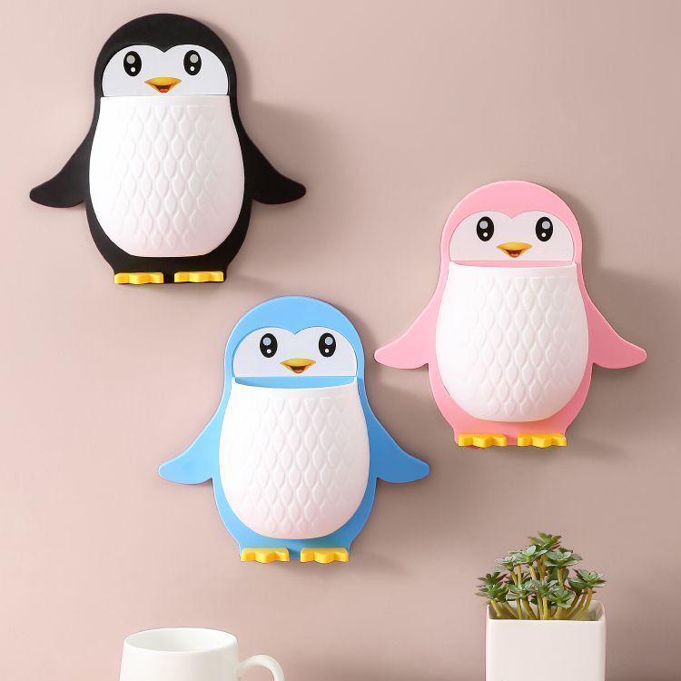 

Cartoon Penguin Shelf: Makeup, Phone, and Toothbrush Organizer Penguin Storage Shelf синий