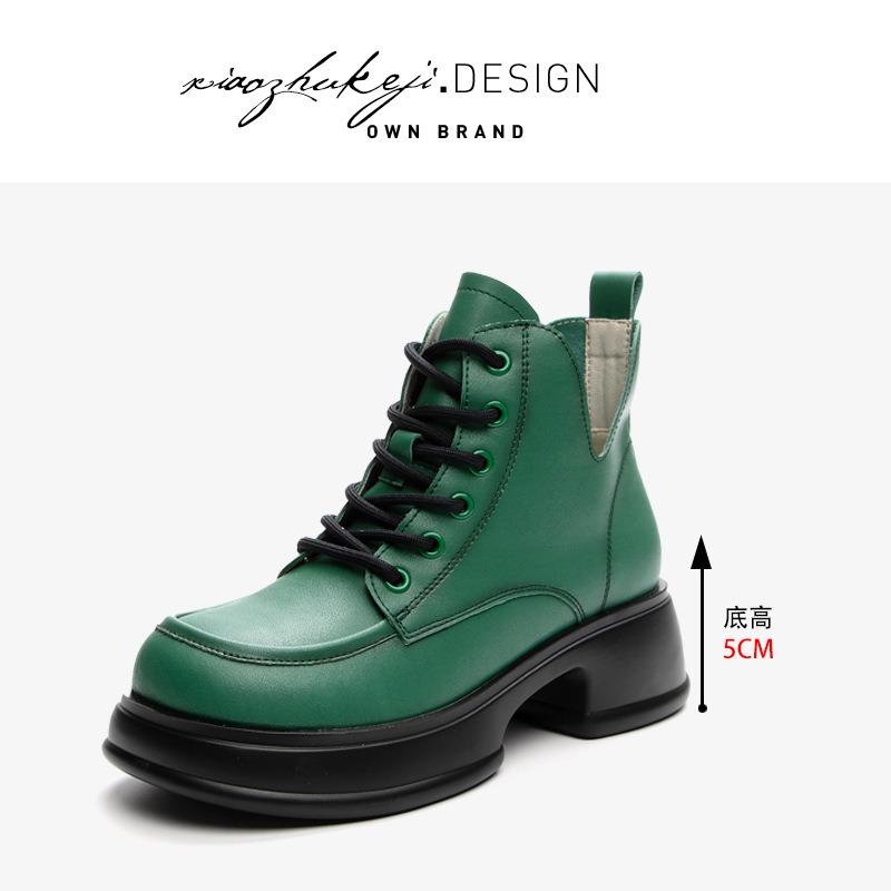 

Leather Martin boots women s autumn new versatile retro lace-up big head short boots 40 зелений