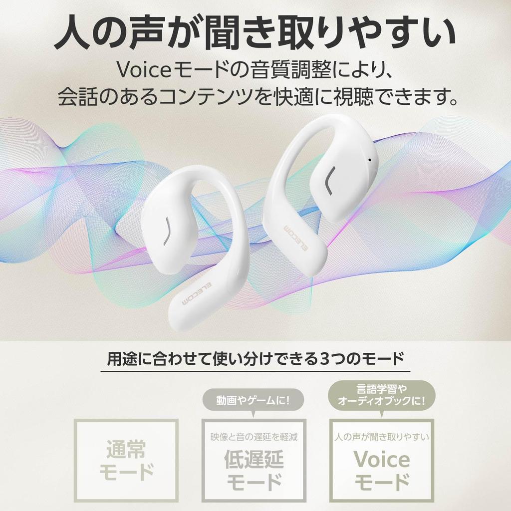 ELECOM Open Ear Earphones Bluetooth Wireless Headphones That Do Not Block Your Playback for Up To 10 Hours Lightweight Design of Per Ear Touch Sensor