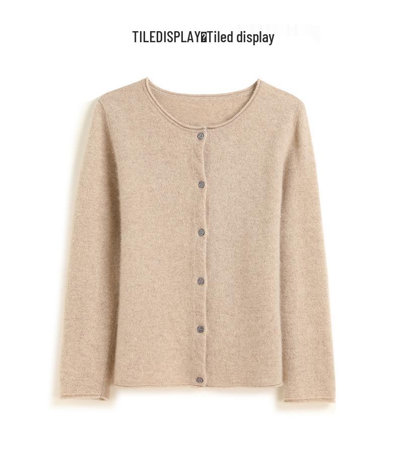 Women's Long-Sleeve Cashmere Cardigan - Round Neck, Cuffed, Single-Breasted, Loose Fit, Slimming Sweater for 2024 Autumn/Winter