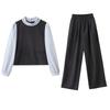 1116 autumn new horn buckle short vest shirt wide leg trousers three-piece women's fashion casual women's suit