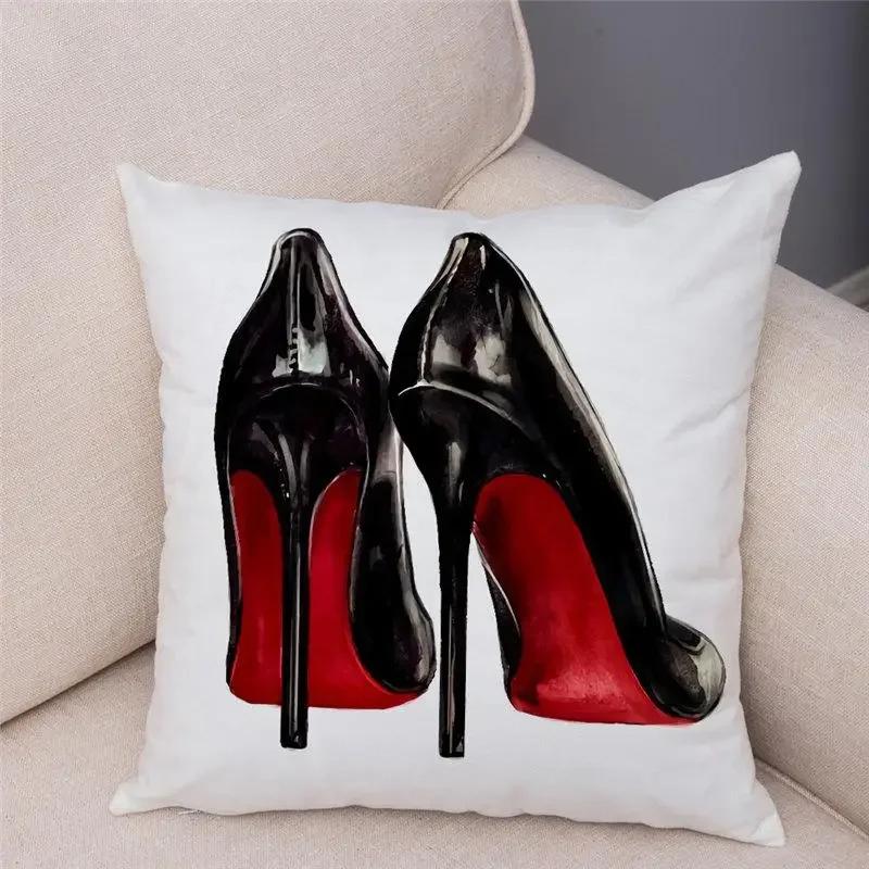 Women High Heels Printed Cushion Cover Bedroom Pillowcase Home Decor  Sofa