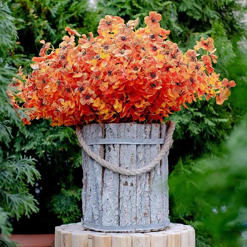 10Pcs Artificial Fall Plants Plastic Fake Eucalyptus Shrubs Outdoor Plant for Garden Home Autumn Decoration Festival Party Decor