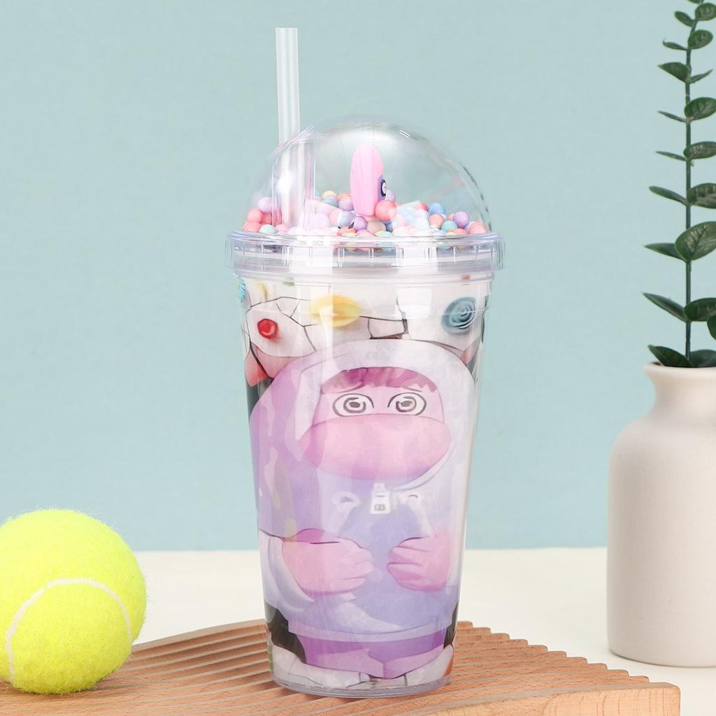 Water bottle summer portable plastic water cup cute cartoon student ice cup creative high value portable straw cup
