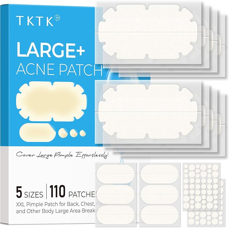 XXL Pimple Patches for Body, Large Hydrocolloid Acne Patches, 5 Sizes Big Hydrocolloid Bandages for Back, Chest, Shoulders Zit Breakouts, Blemish 5 Sizes 110 Count
