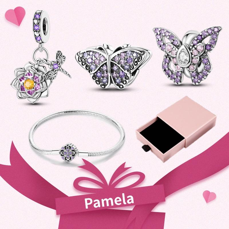 Pink Heart Charm Set 925 Original Silver Charms Bracelet With Gift Box For Women Wedding Anniversary Jewelry Gift 4pcs/lot