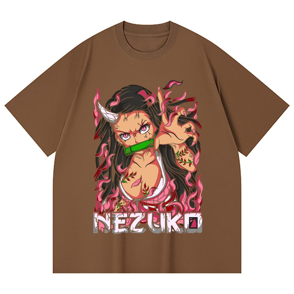 230 Gsm 100% Cotton Demon Slayer V73 Nezuko Print Unisex Heavy Cotton T Shirt