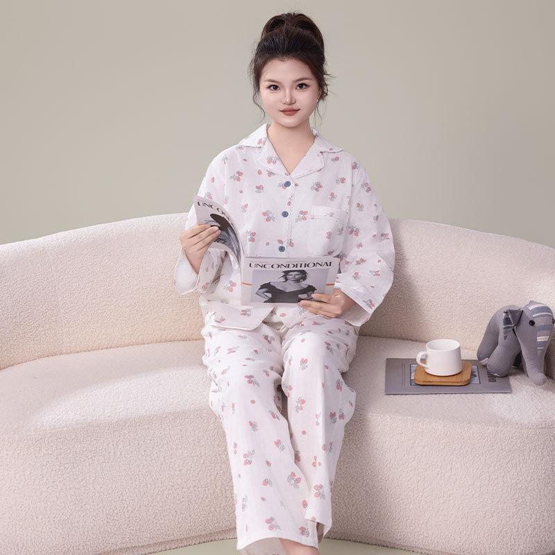 Spring, autumn and winter new pure cotton pajamas female cute cartoon long-sleeved suit casual women's loungewear