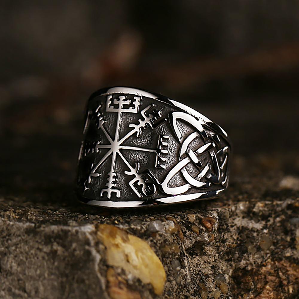 Vintage Nordic Viking Compass Rings Stainless Steel Punk Viking Celtics Knot Ring for Men Biker Amulet Jewelry Gift Dropshipping