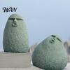 Blue Sandstone Statue Cute Stone Primitive Man Figurine Funny Stoneman Carving Face Home Atmosphere Enhancer Decoration for Garden Decor Fish