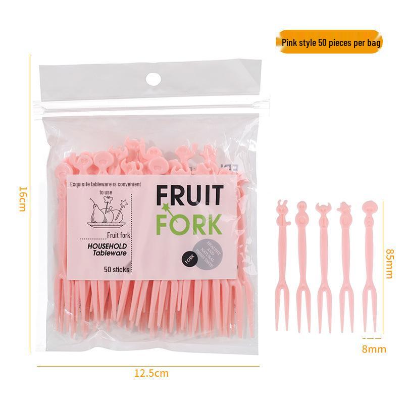 Cartoon Smiley Face Disposable Plastic Fruit & Dessert Fork Set for Home Use
