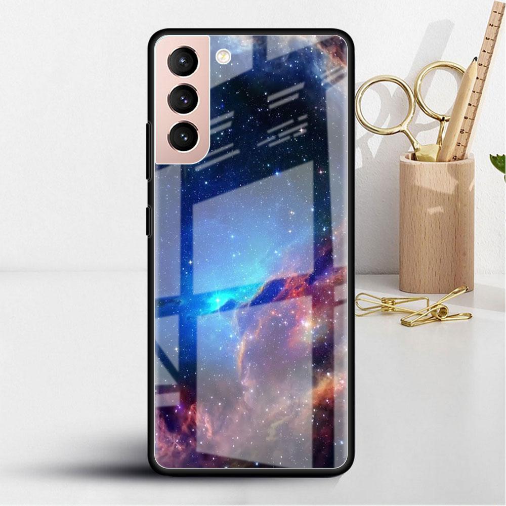 Glass Case For Samsung Galaxy S22 S20 FE S21 5G S10 S9 Plus Note 10 20 Lite Tempered Phone Cover Star Cloud