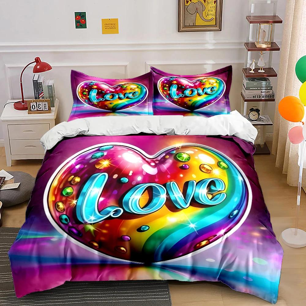 

Colorful Heart Love Print Bedding Set Romantic Cozy Duvet Cover King Queen Twin Size Valentine s Day Birthday Gift Bedroom Decor EU Single 135x200cm