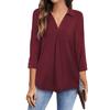 2025 Spring Autumn Women's Chiffon Blouse, Notched Lapel V-Neck Three-Quarter Sleeve Shirt, Loose Fit Solid Color Office Casual Top For Workwear