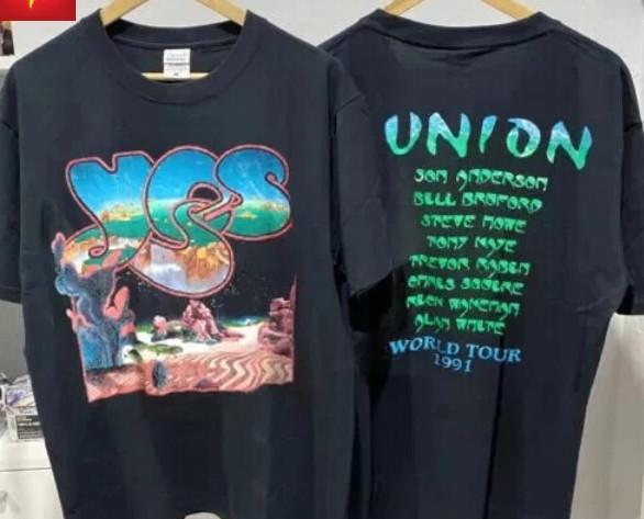 1991 YES Band Union World Tour 2 Side Cotton Black Unisex Tshirt Reprint S5XL Unisex T-Shirt M