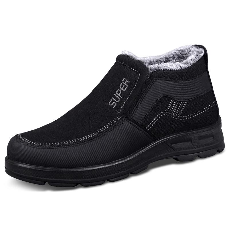 Men's Winter Polyurethane Thick Cotton Boots - Soft Sole, Warm Old Beijing Style for Elderly