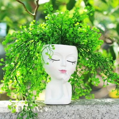 Blumentopf mit Gesicht und Abflussloch, Kunstharz, 3D-Frauenkopf-Figur, Blumentopf für drinnen und draußen, Pflanzenbehälter, Heim, Balkon, Gartendekoration