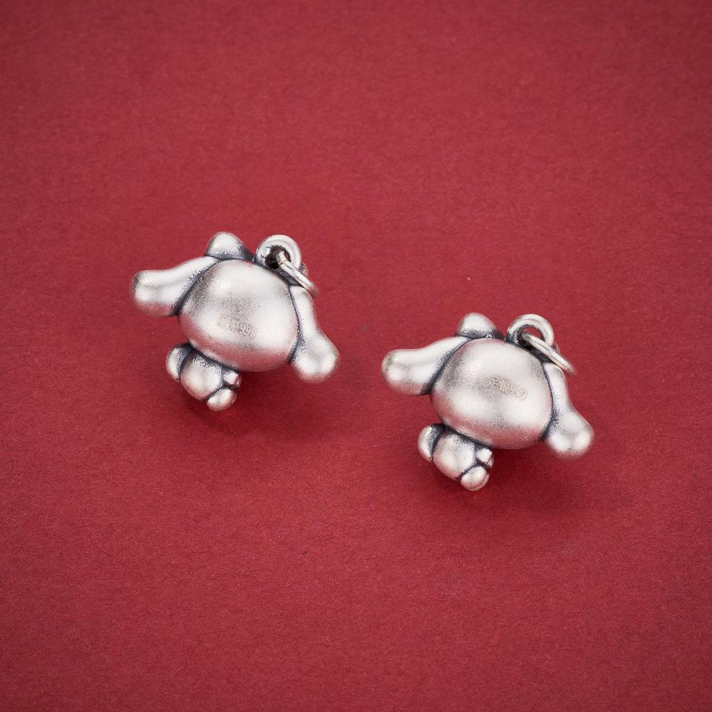 3D Sterling Silver Jade Rabbit Dog Pendant Charm for DIY Jewelry Accessories