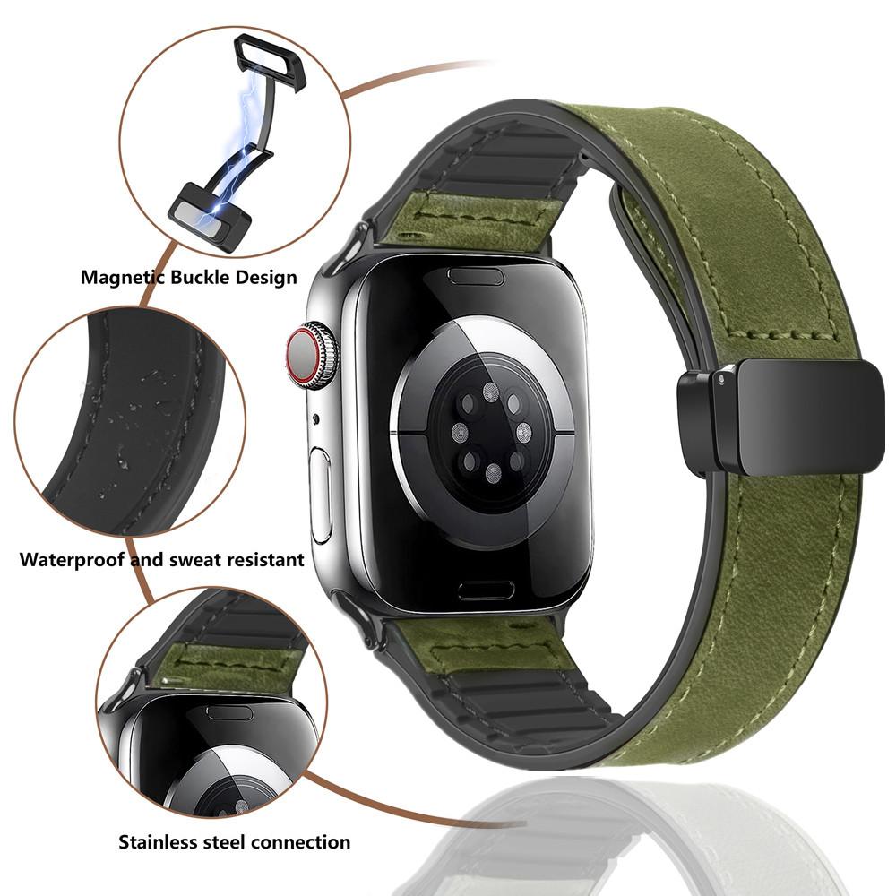Leather+Silicone Strap for Apple Watch Band Ultra 49mm 44mm 45mm 41mm 46mm 40mm 42mm Magnetic Bracelet Iwatch Series 10 9 8 7 6