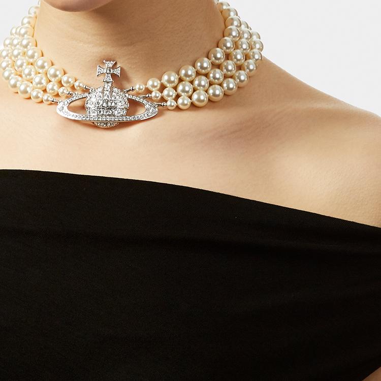 VIVIENNE WESTWOOD Collana in Ottone Cristallo Rilievo Basso Tre File Donna collana Argento 6303000702P127P127