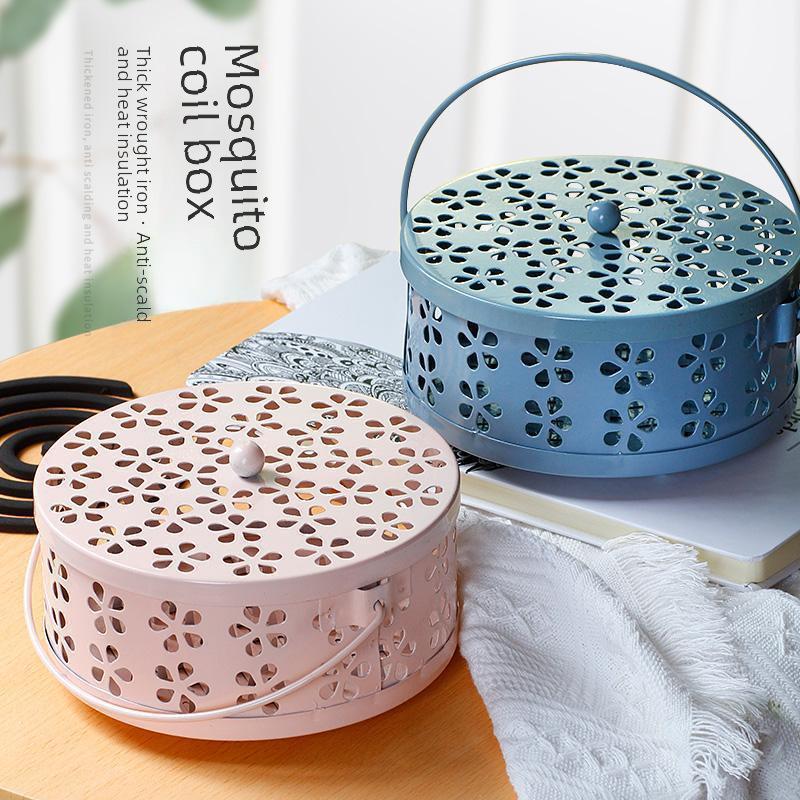 Iron Mosquito Coil Holder Incense Burner with Lid, Classical Style for Indoor Use