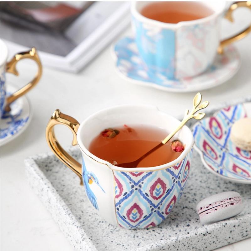 Keramik Kaffeetasse & Untertasse Set – Teetasse im britischen Stil für Latte & schwarzen Tee