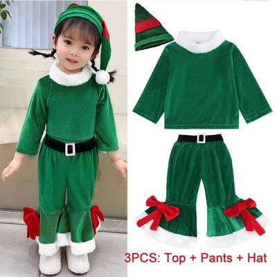 Cosplay Kinder Weihnachtsbekleidung mit Oberteil Hose Hut Xmas Anzug Bekleidung Mädchen Kleinkind